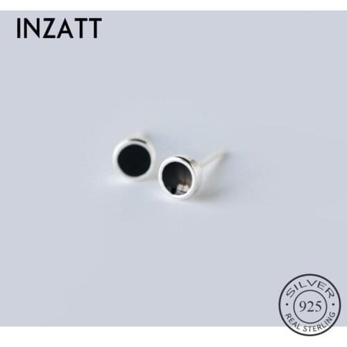 INZATT Real 925 Sterling Silver Geometric Round Square Triangle Heart Black Enamel Stud Earrings For Women Party Fine Jewelry