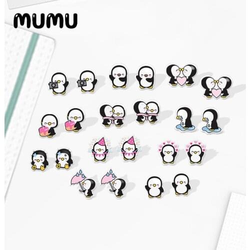 2020 New Lovely Penguin Stud Earring Penguins Hug Acrylic Earring Funny Handmade Earrings Epoxy Printed Jewelry Gril