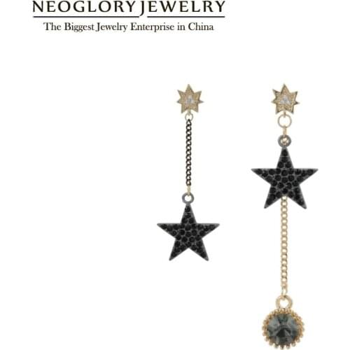 Neoglory Geometric Black Star Drop Earrings For Woman Long Tessel Dangle Earrings Allergy Free Jewelry For Party Hot New Gift