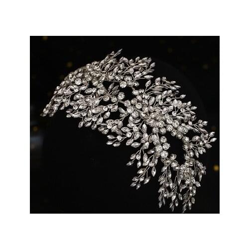 New Hot-Selling Bridal Wedding Dress Hair Accessories Hand-Woven Rhinestone Zircon Gold Silver Leaf Bridal Headdress Jewelry