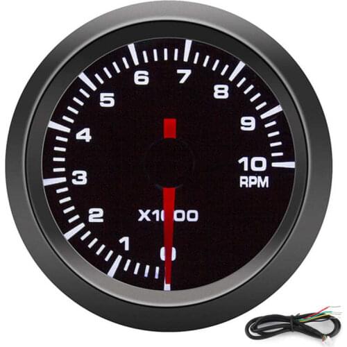 Universal Tachometer Gauge Pointer 0-10000RPM Tach Meter Lighting Dial for 12V Vehicles 52mm/2in