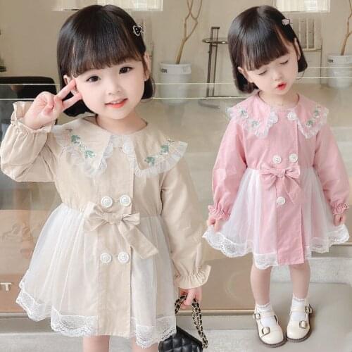 Girls waist windbreaker fashionable autumn new spring and autumn clothes baby net yarn toddler jacket mid-length Korean version