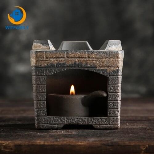 Vintage Ceramic Tea Warmer Candle Heating Base Coarse Pottery Teapot Heater Teaware Teapot Warmer Retro Ceramic Tea Warmer