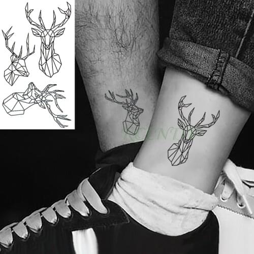 Waterproof Temporary Tattoo Stickers Fawn Deer head fake Tatto Geometric animal Flash Tatoo Hand Back Foot for Girl Women Men