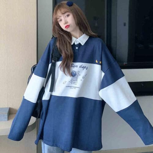 Japanese Kawaii Astronaut Polo Shirt Long-Sleeved Sweater T-Shirt Girls Sweet School Clothes Aesthetic Goth Women Vintage Tops