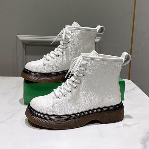 White Lace-up Womens Leather Shoes 2021 Thick Soles Marten Womens Spring British Single Boots Ins Fashion Short Boots