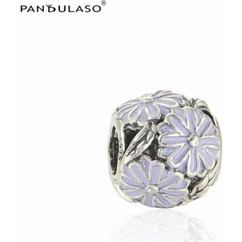 Woman DIY Charms Purple Daisy Beads for jewelry making Fit Original Silver Bracelet & Bangle 925 Sterling Silver Bead