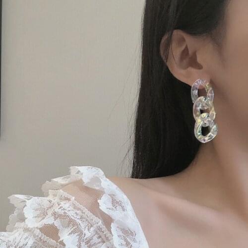 Womens AB Transparent Chain Earrings Fashion Ladies Acrylic Chain Earrings Korea Long Chain Earrings Retro Earrings 2021