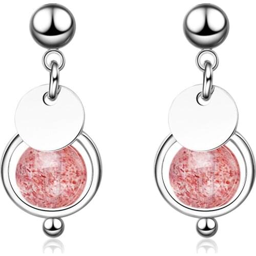 New Fashion Jewelry Simple 925 Sterling Silver Natural Pink Strawberry Crystal Moonstone Little Tassel Earring For Women Gift