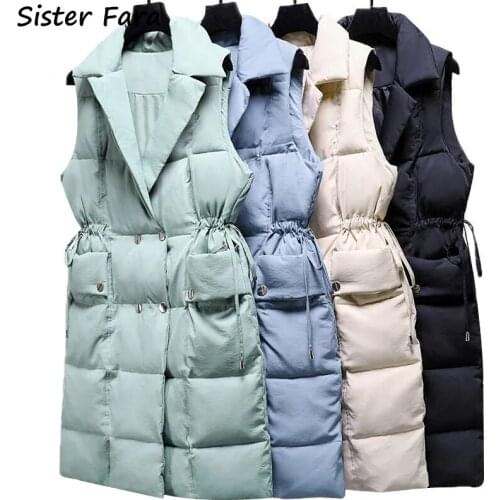 Sister Fara Winter Women Mid-length Padded Coat Loose Vest Jacket Warm Vest for Women Sleeveless Cotton Down Warm Casual Vest