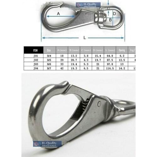 0#(M4) 50PCS/1#(M5) 30PCS/2#(M6) 20PCS/3#(M7) 10PCS/CARTON 304 stainless steel swivel snap hook in eye spring type