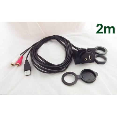 10pcs Car Dashboard Flush Mount Installation 3.5mm USB + 2 RCA Plug AUX Audio Cable 2m