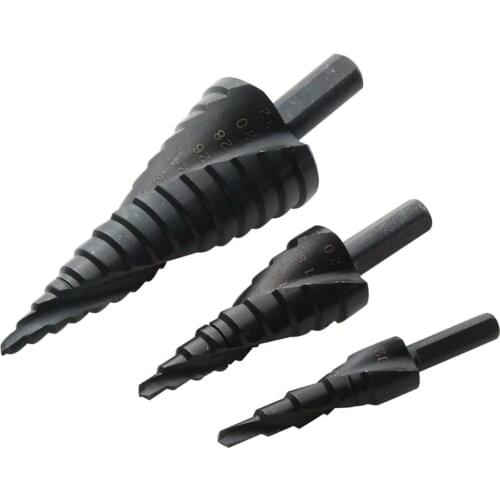 4-12/20/32mm Nitriding Spiral Groove Step Drill Bit Metric Sizes 3Pcs With Bag packaging