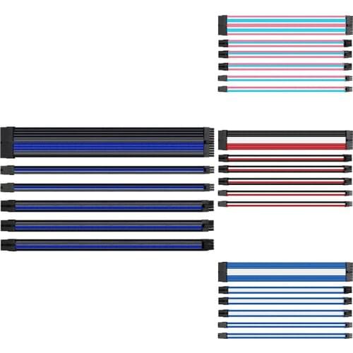 4 Lines Set 300mm Computer Power Motherboard Nylon Braided Adapter Extension Cord 24PIN 8PIN 6PIN 4+4PIN