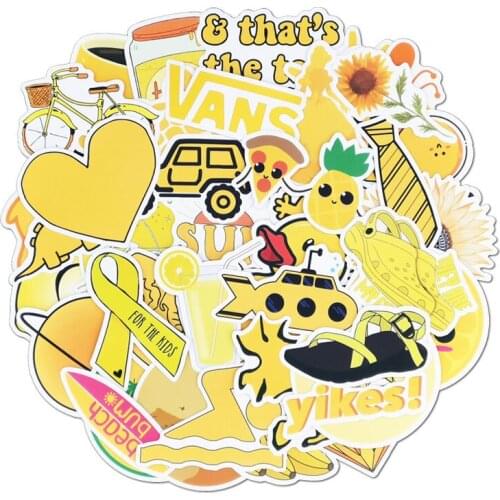 50PCS Cartoon Yellow INS Style Vsco Girl Stickers For Laptop Moto Skateboard Luggage Refrigerator Notebook Laptop Toy Sticker