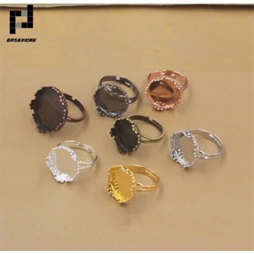 BASEHOME 10pcs Crown Rings Bases Cabochon Settings Bezel Lace Ring Blank Base Fit 15mm Cabochon Cameo DIY