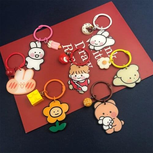 Anime Cute Little Bear Keyring Acrylic Lovely Bunny Puppy Pendant Keychain Jewelry Car Bag Key Chains Kids Keyfob Gift