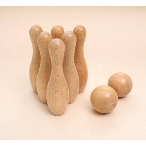 Wooden Baby Bowling Toy Advanced Sports Training Equipment Kids Tactile Hearing Develop Safety Wooden Products Gifts