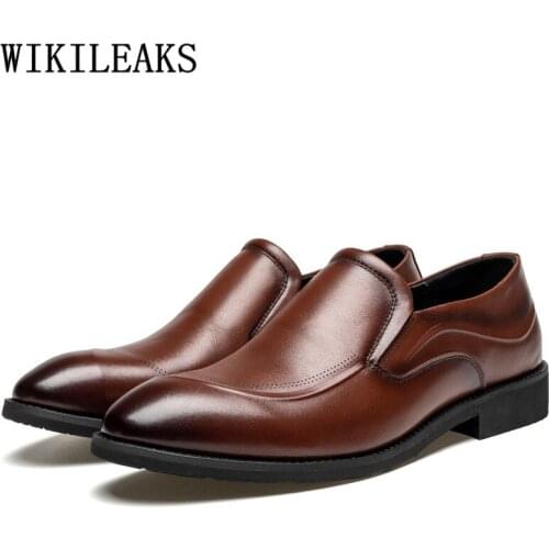 Designer Men Shoes Leather Italian Dress Loafers Mens Dress Shoes Brown Dress Formal Shoes Men Classic Plus Size Dress Zapatos
