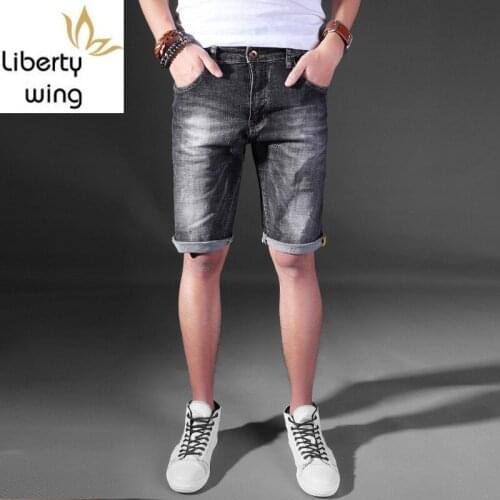 Jeans Shorts Man Summer Korean Fashion Punk Style Biker Straight Denim Trousers Knee-Length Casual Zipper Cowboys Men Short