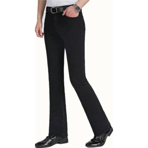 2020 Spring and Summer Mens Korean version of Denim Micro bell pants Male Slim Stretch Small flare jeans Black jeans Size 28-37