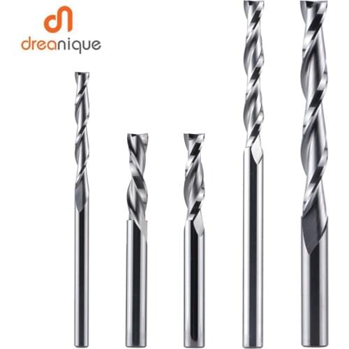 Dreanique 1pc Solid Carbide Milling Cutter 3.175 4 6 8mm 2 Flute Spiral Router Bit Carbide End Mill Wood MDF UP cut Down cut