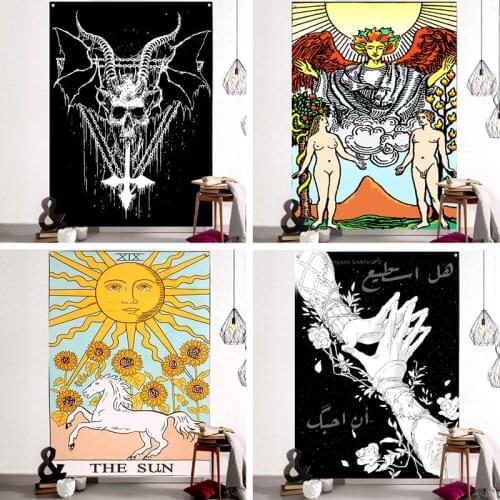Mandala Tarot Card Pattern Tapestry Blanket boho Wall Hanging Bedroom Bedspread Cover Sun Moon Witchcraft Hippie Home Art Decor