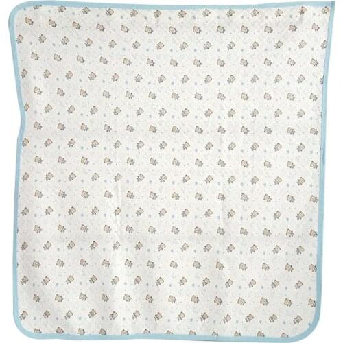 Teddy bear Pattern Combed Cotton Single Layer Baby Blanket (80x80 cm) -Cream Light Blue