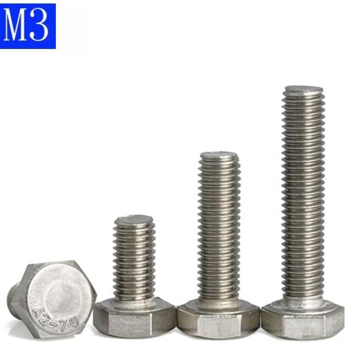 M3 - 0.5 (3mm) 304 Stainless Steel Metric Full Thread Hexagon Head Bolts Screws A2 - 70 DIN 933
