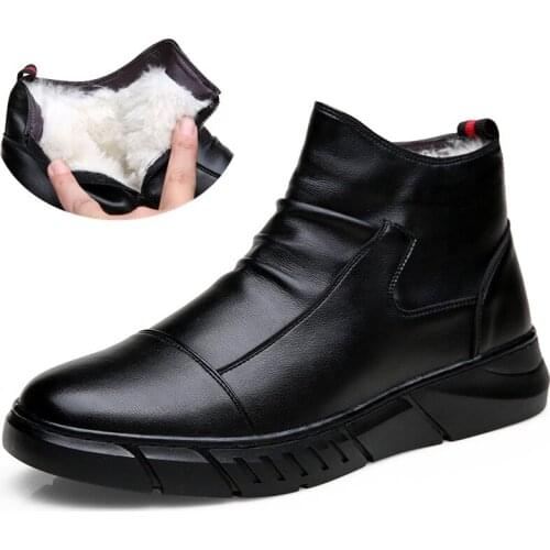 N51 Martin Chelsea Middle Top Leather Boots High Top Cotton Boots England Comfortable Plush Winter Overalls Mens Warm Snow Shoes