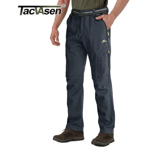 TACVASEN Winter Softshell Pants Men Thicken Thermal Fleeced Pants Windproof Waterproof Multi-Pockets Hike Snow Shoot Trousers