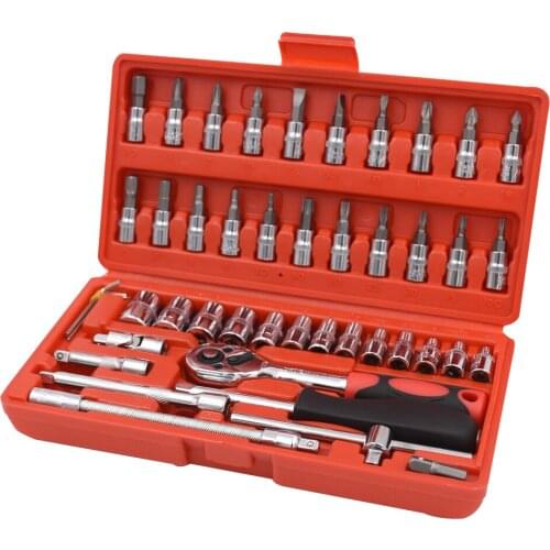 Car Repair Tool 46pcs 1/4-Inch Socket Set Car Repair Tool Ratchet Torque Wrench Combo Tools Kit Auto Repairing Tool Set