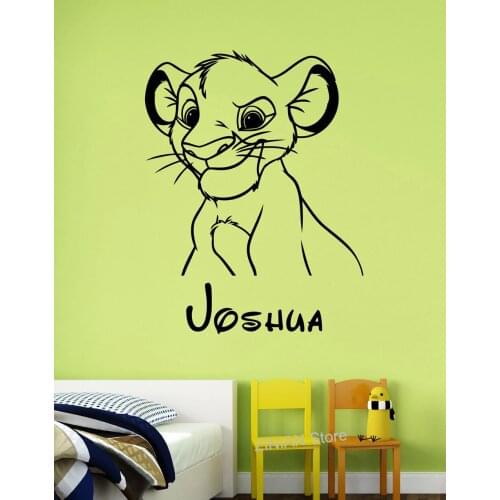Simba Custom Name Wall Decal for Kids Boys Room Personalized Sticker Lion King Art Cartoon Decoration Bedroom Nursery Mural A624