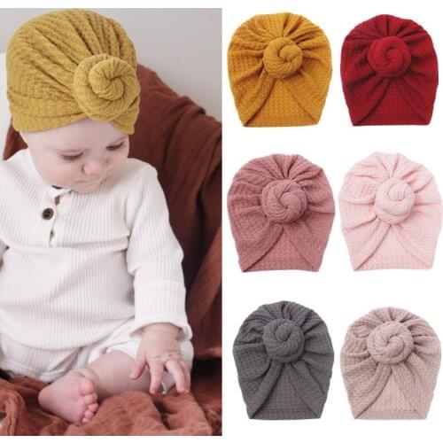 New Solid Waffle Crochet Knit Baby Hat 3M-5T Turban Infant Toddler Newborn Baby Cap Bonnet Beanies Headwraps for Baby Girls Boy