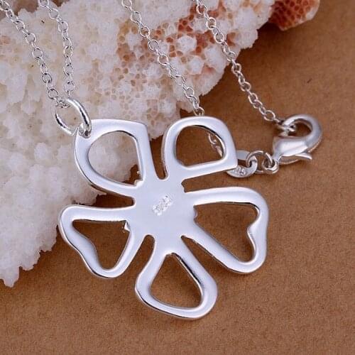 Pendant Necklaces Silver Plated Necklace Silver Trendy Jewelry Necklace Flower Jewelry Wholesale Free Shipping oksy LP006