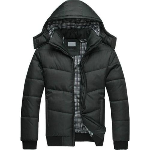 Winter Mens Thick Casual Cotton Parkas Warm Breathable Jackets Fashionable Zipper Padded Autumn Solid Black Male Hooded Coat