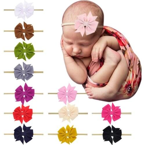 Yundfly Cute Newborn Fabric Bows Nylon Headband Baby Girls Elastic Bowknot Hairband Photography Props