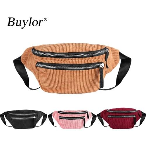 Buylor Waist Pack Womens Belt Bag Corduroy Fanny Pack Designer Fashion Zipper Chest Bag Hot Bum Bag Vintage Style Phone Pouch