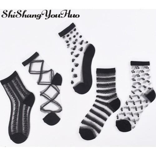 Shishangyouhuo 4pcs=2pair/lot Comfy Sheer Silk Summer Ankle Transparent Crystal Lace Women Calcetines Socks Hot Girl Meias CW19