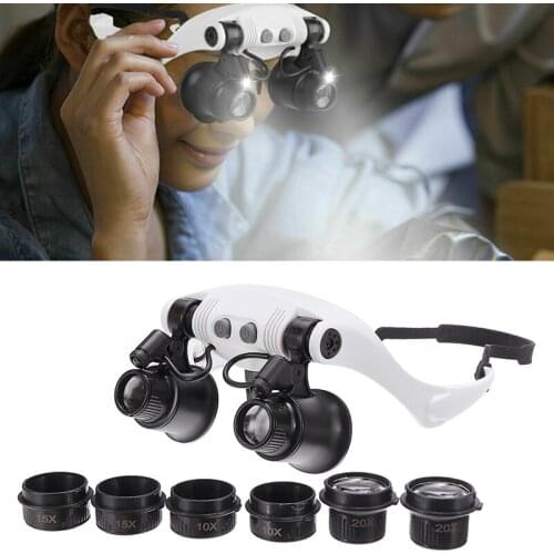 LED Eyewear Magnifier Headband Magnifying Glass Jewelry Watch Repair Magnifier 10x 15x 20x 25x For Jewerly Making Accessories