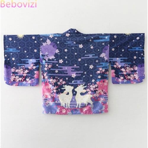 2021 New Summer Loose Pink Blue Elk Print Japanese Streetwear Cardigan Women Men Harajuku Haori Kimono Cosplay Blouse Top Yukata