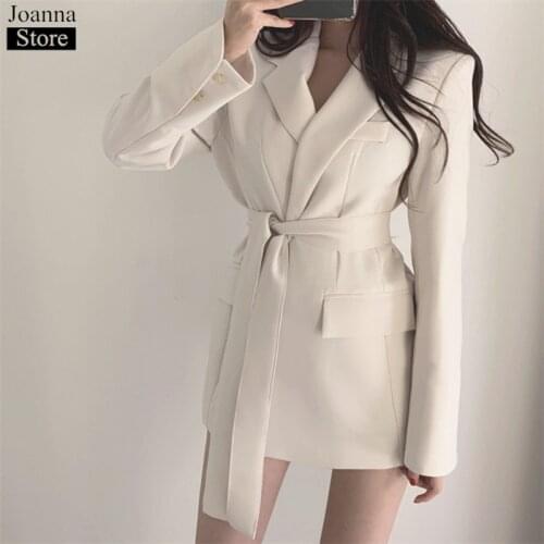 Autumn Winter Women Lapel Belt Slim Jacket Black Vintage Elegant Tweed Blazer Office Lady Plus Size Casual White jackets Female