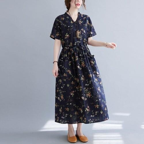 NYFS Summer Dress 2021 New Vintage loose Woman Dress Vestidos Robe Elbise Cotton Linen Fashion Printing Long Dress
