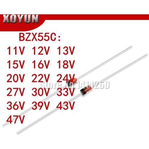 100pcs/lot BZX55C 11V 12V 13V 15V 16V 18V 20V 22V 24V 27V 30V 33V 36V 39V 43V 47V 0.5W Zener diode 500MW DO-35 1/2W