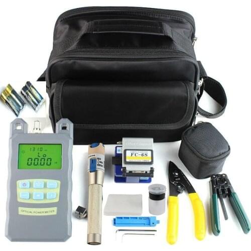 9 In 1 Fiber Optic FTTH Tool Kit with FC-6S Fiber Cleaver and Optical Power Meter 5km Visual Fault Locator , CFS-2Wire stripper