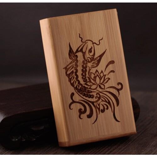 Natural Bamboo 105MM Ladies Fine Cigarette Case Engraving Pattern Magnet Adsorption Switch 20 Fine Cigarettes Holder Storage Box