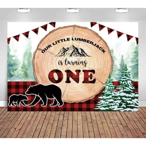 Lumberjack Wild One Party Backdrop for Baby Boy First 1st Birthday Winter Jungle Woodland Bear Photography Background