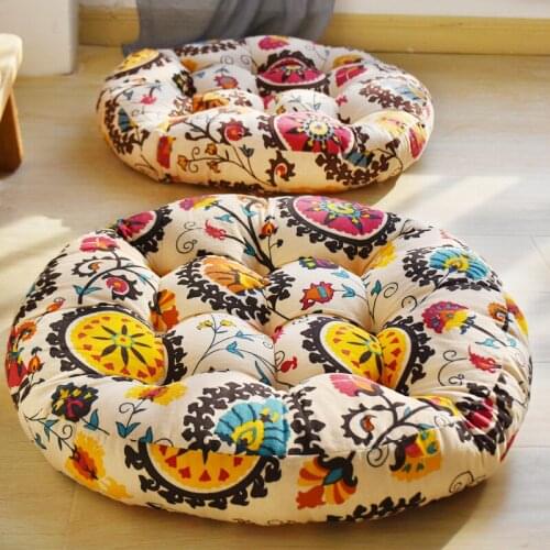 Cotton Linen Sofa Throw Pillow Round Tatami Floor Mat Meditation Balcony Window Chair Cushion