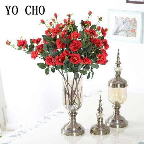 Artificial Bouquet Silk Flowers Chinese Roses Small Fake Roses Flowers Wedding Home Table Hotel DIY Decor Autumn Faux Flowers