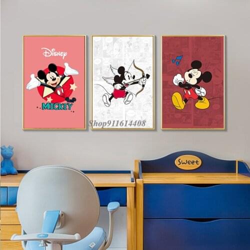 Canvas Painting Disney Mickey Mouse Anime Pink Mouse Cartoon Prints Poster Wall Art Picture for Kids Girl Living Room Home Decor